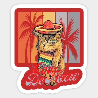 Cinco De Meow (Kitty wears pancho, sombrero, palm trees) Sticker